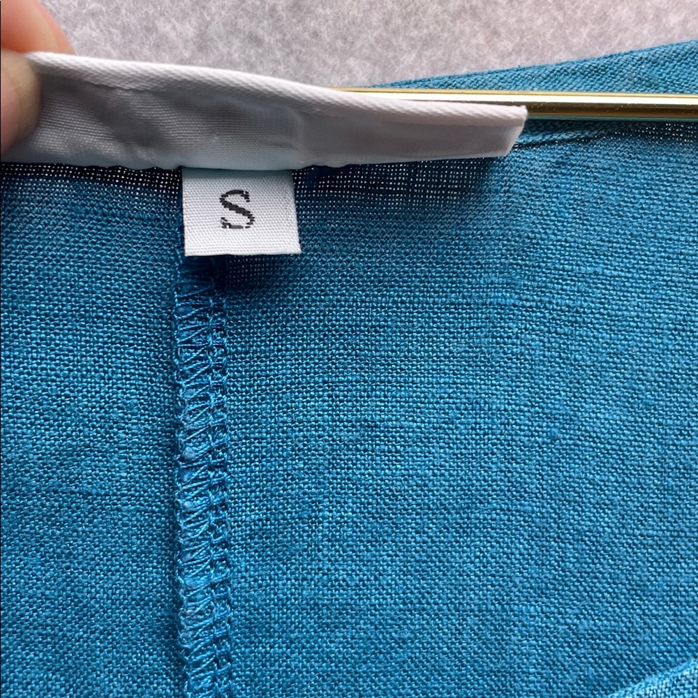 Bryn Walker Linen Teal 3/4 Sleeve Mini Dress - Picture 3 of 7